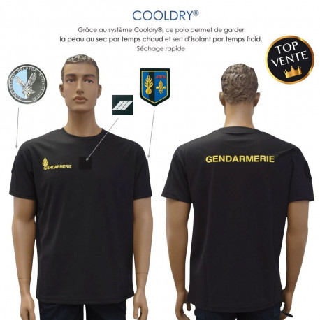 TEE SHIRT GENDARMERIE NOIR COOLDRY ANTI HUMIDITE MAILLE PIQUEE